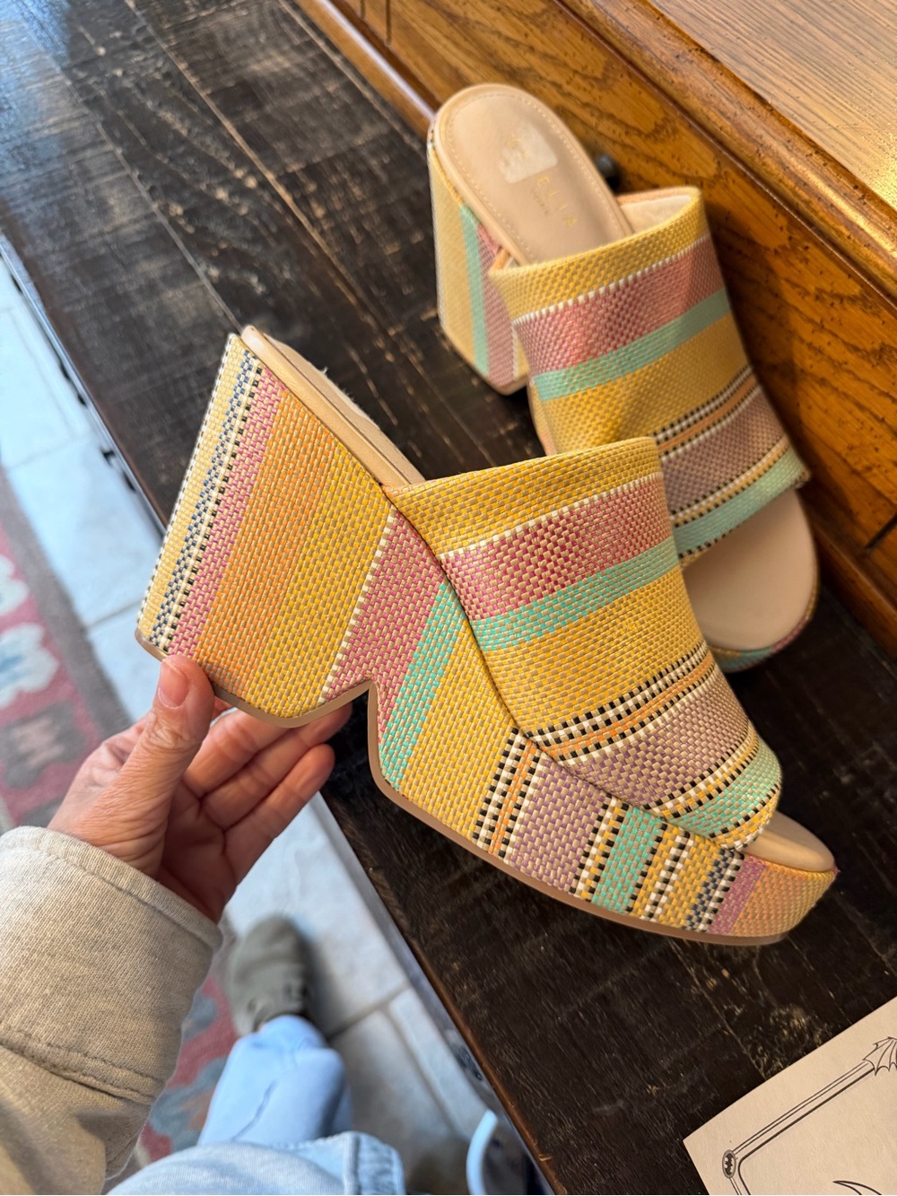 CECILIA NEW YORK Multicolor Woven Platform Mule in Yellow, Pink & Mint - Picture 2 of 9